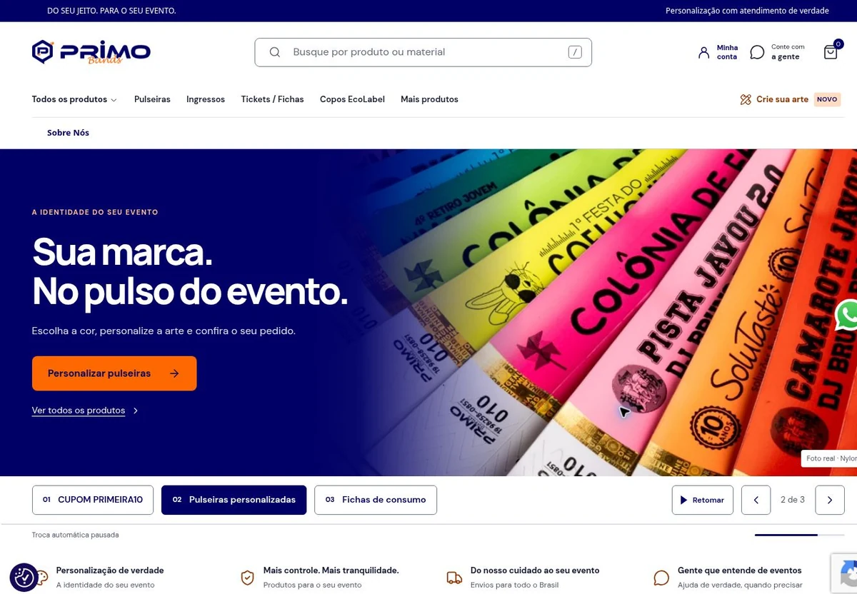 Página inicial publicada da PrimoBands